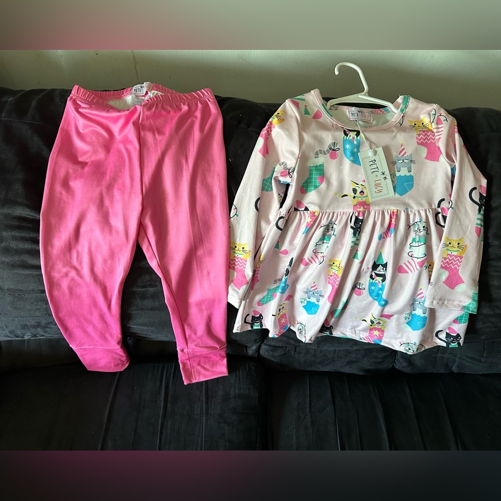Kids matching Set with Cat Print - Pink